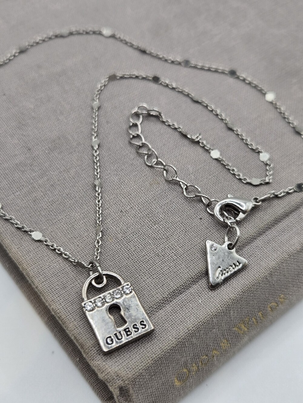 Y2k Guess CZ Padlock Necklace Logo Mcbling Whimsigoth goth VTG